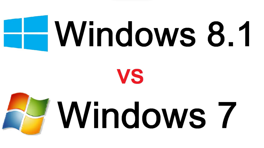 A comparison title graphic featuring logos of Windows 8.1 and Windows 7.