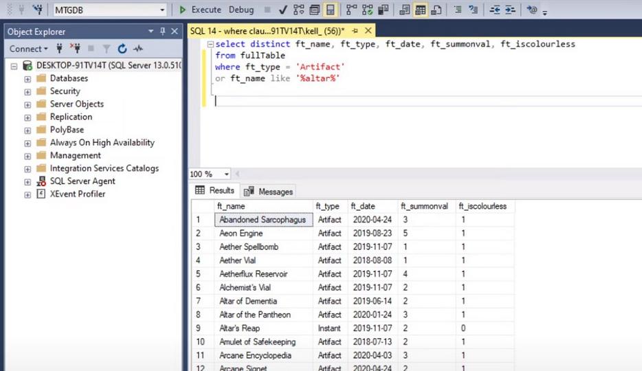 MS SQL covering the WHERE clause specifically multiple conditions AND and OR